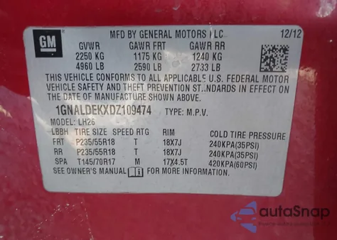 2013 Chevrolet Equinox 1Lt z USA, uszkodzony, nr VIN 1GNALDEKXDZ109474